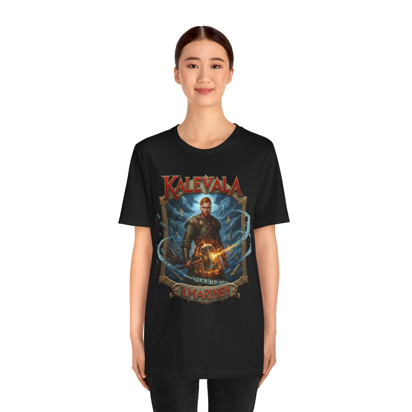 Ilmarinen Kalevalan ilman ja tuulen jumala sekä kosminen seppä Teepaita — Retro Graphic T-Shirt