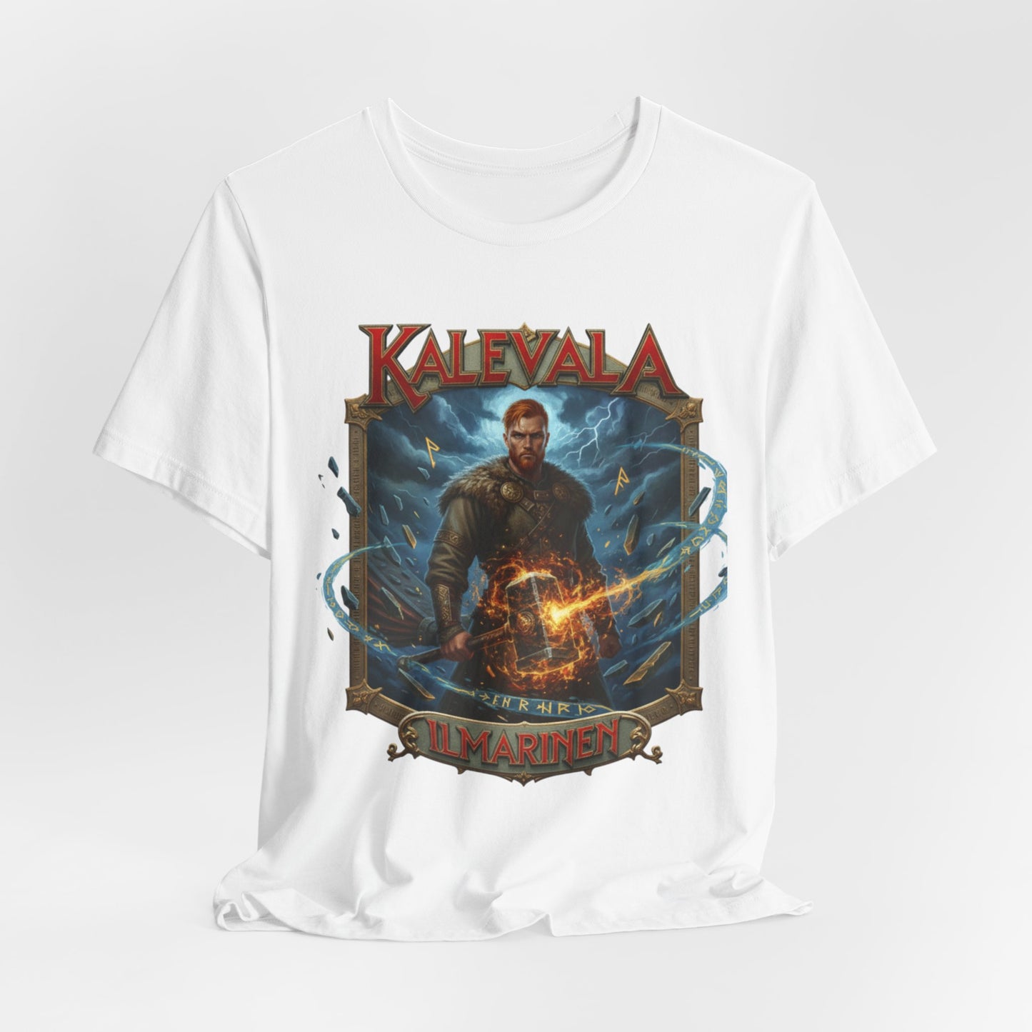 Ilmarinen Kalevalan ilman ja tuulen jumala sekä kosminen seppä Teepaita — Retro Graphic T-Shirt
