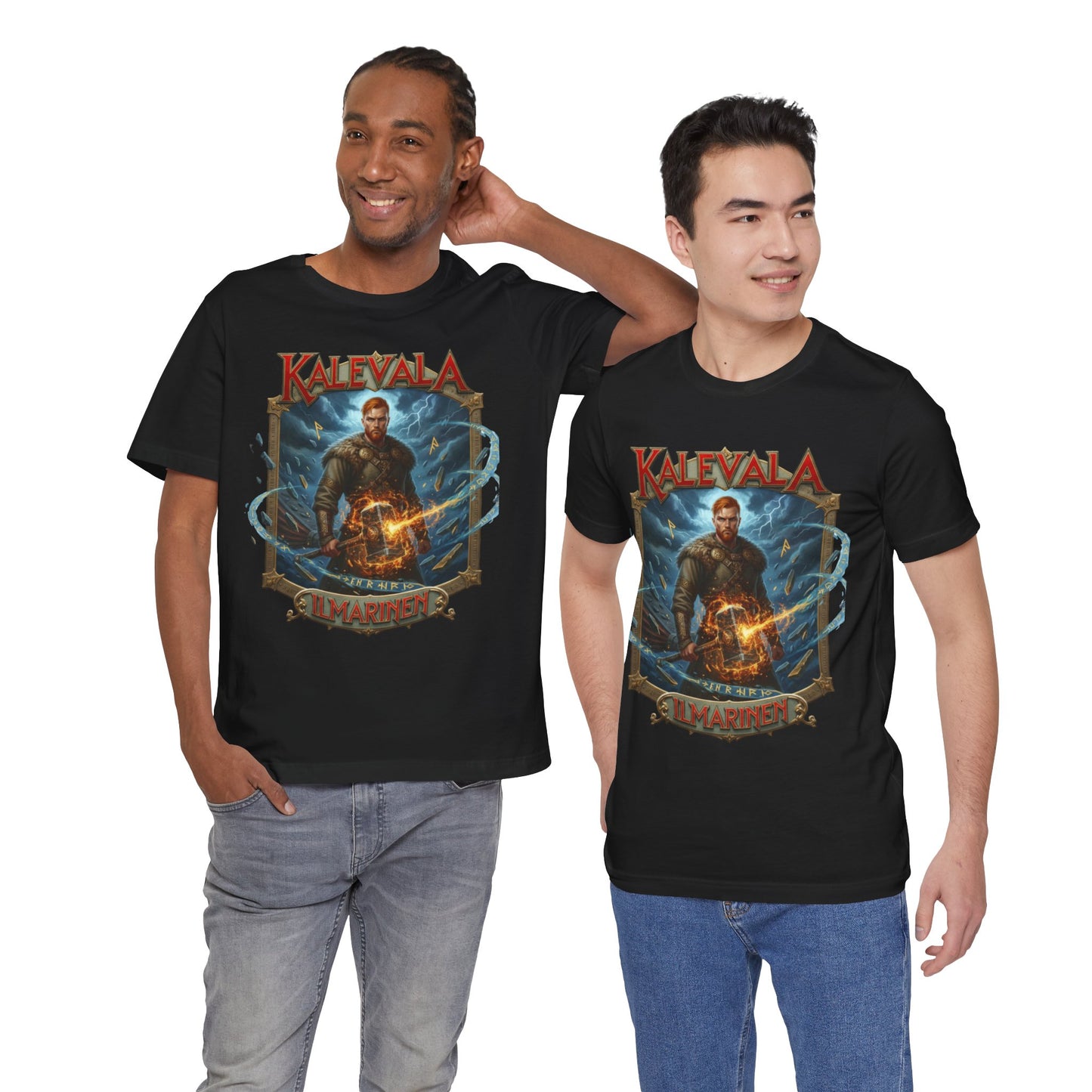 Ilmarinen Kalevalan ilman ja tuulen jumala sekä kosminen seppä Teepaita — Retro Graphic T-Shirt