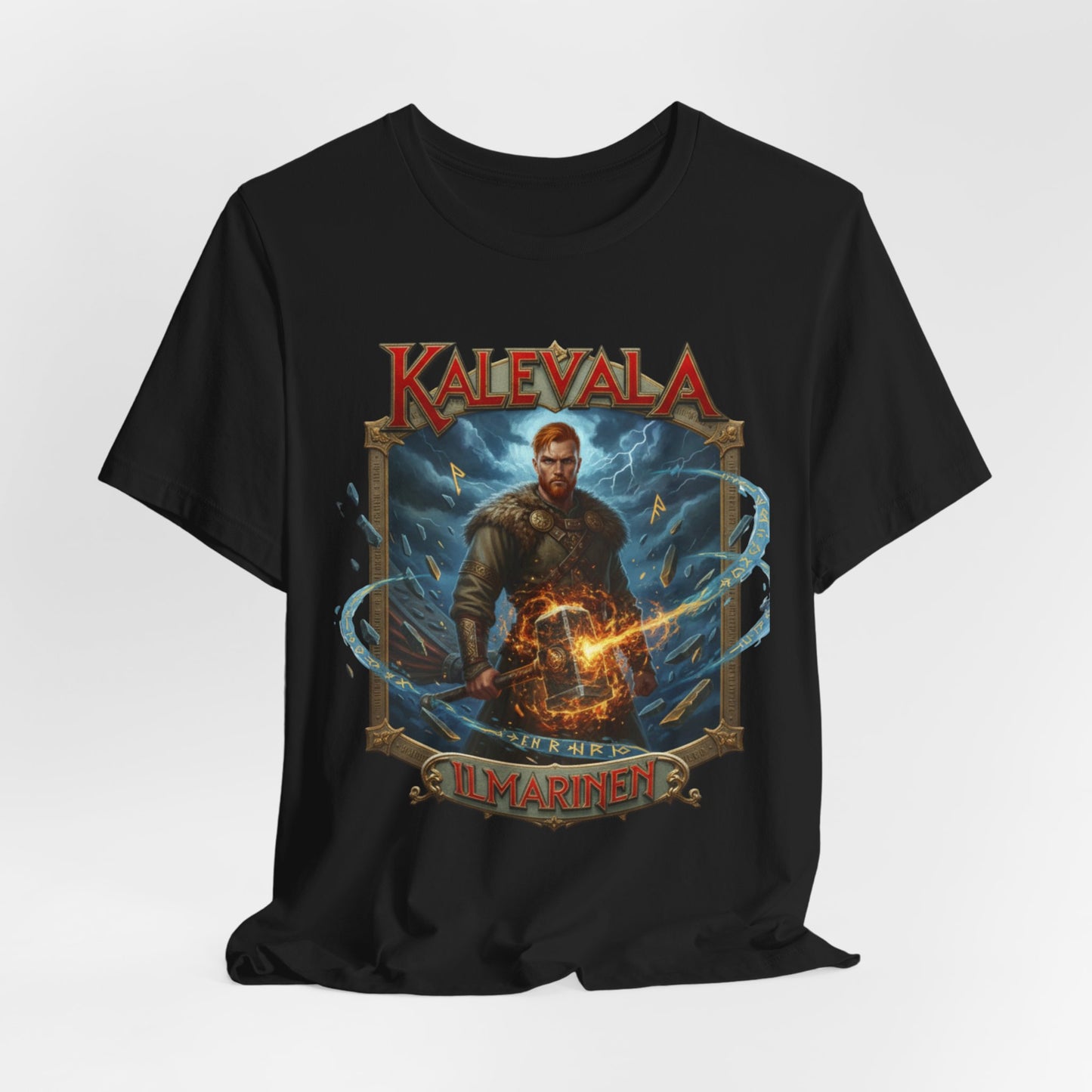 Ilmarinen Kalevalan ilman ja tuulen jumala sekä kosminen seppä Teepaita — Retro Graphic T-Shirt