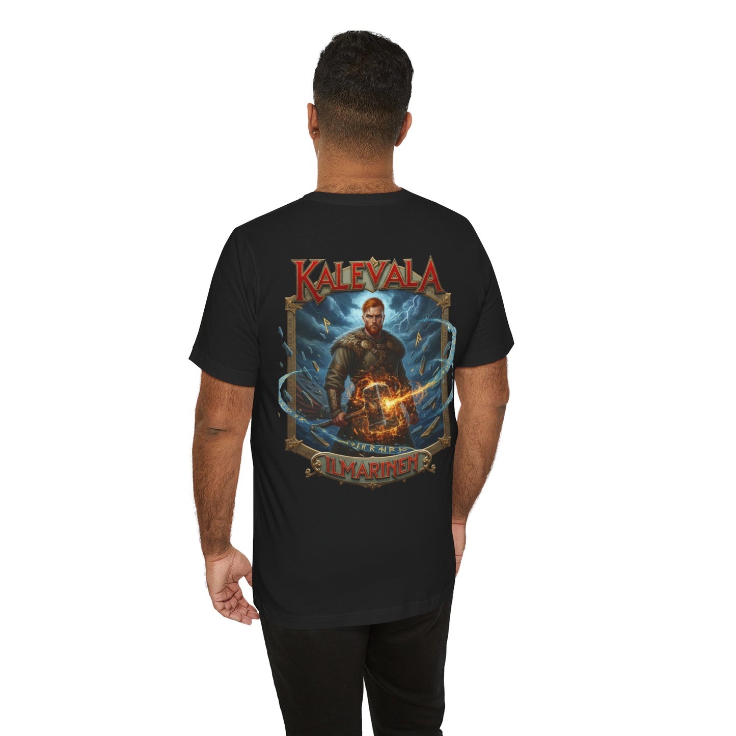Ilmarinen Kalevalan ilman ja tuulen jumala sekä kosminen seppä Teepaita — Retro Graphic T-Shirt