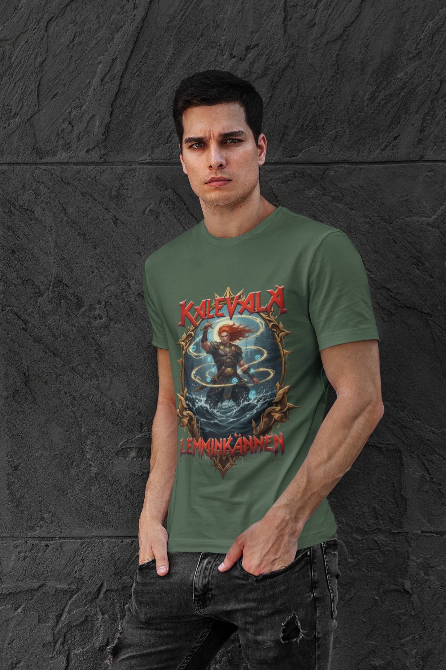 Lemminkäinen – Tuonelan musta joki n t‑paita bändi tyyliin T-Shirt — Retro Vintage Logo Tee