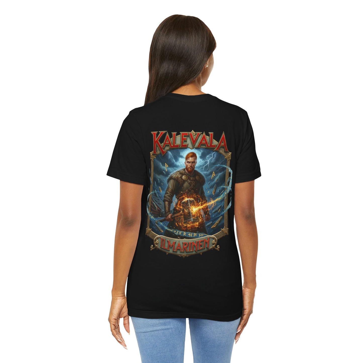Ilmarinen Kalevalan ilman ja tuulen jumala sekä kosminen seppä Teepaita — Retro Graphic T-Shirt