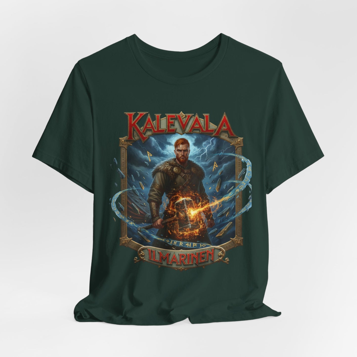 Ilmarinen Kalevalan ilman ja tuulen jumala sekä kosminen seppä Teepaita — Retro Graphic T-Shirt