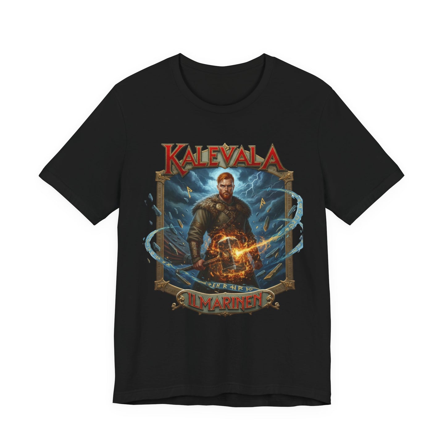 Ilmarinen Kalevalan ilman ja tuulen jumala sekä kosminen seppä Teepaita — Retro Graphic T-Shirt
