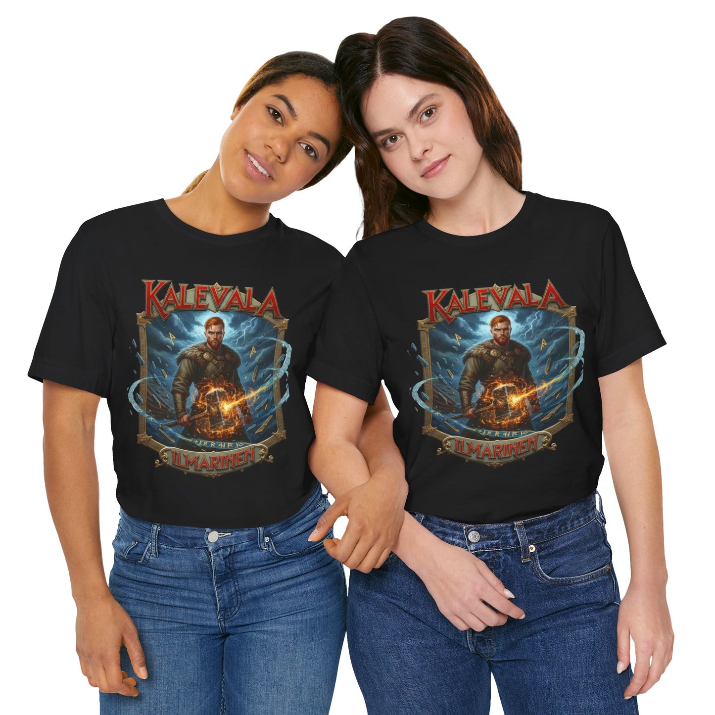 Ilmarinen Kalevalan ilman ja tuulen jumala sekä kosminen seppä Teepaita — Retro Graphic T-Shirt