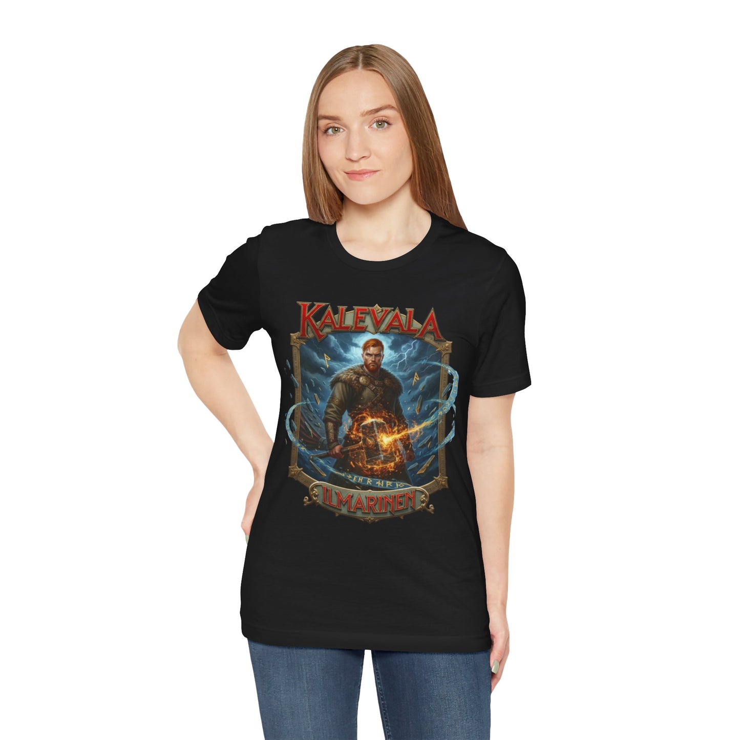 Ilmarinen Kalevalan ilman ja tuulen jumala sekä kosminen seppä Teepaita — Retro Graphic T-Shirt