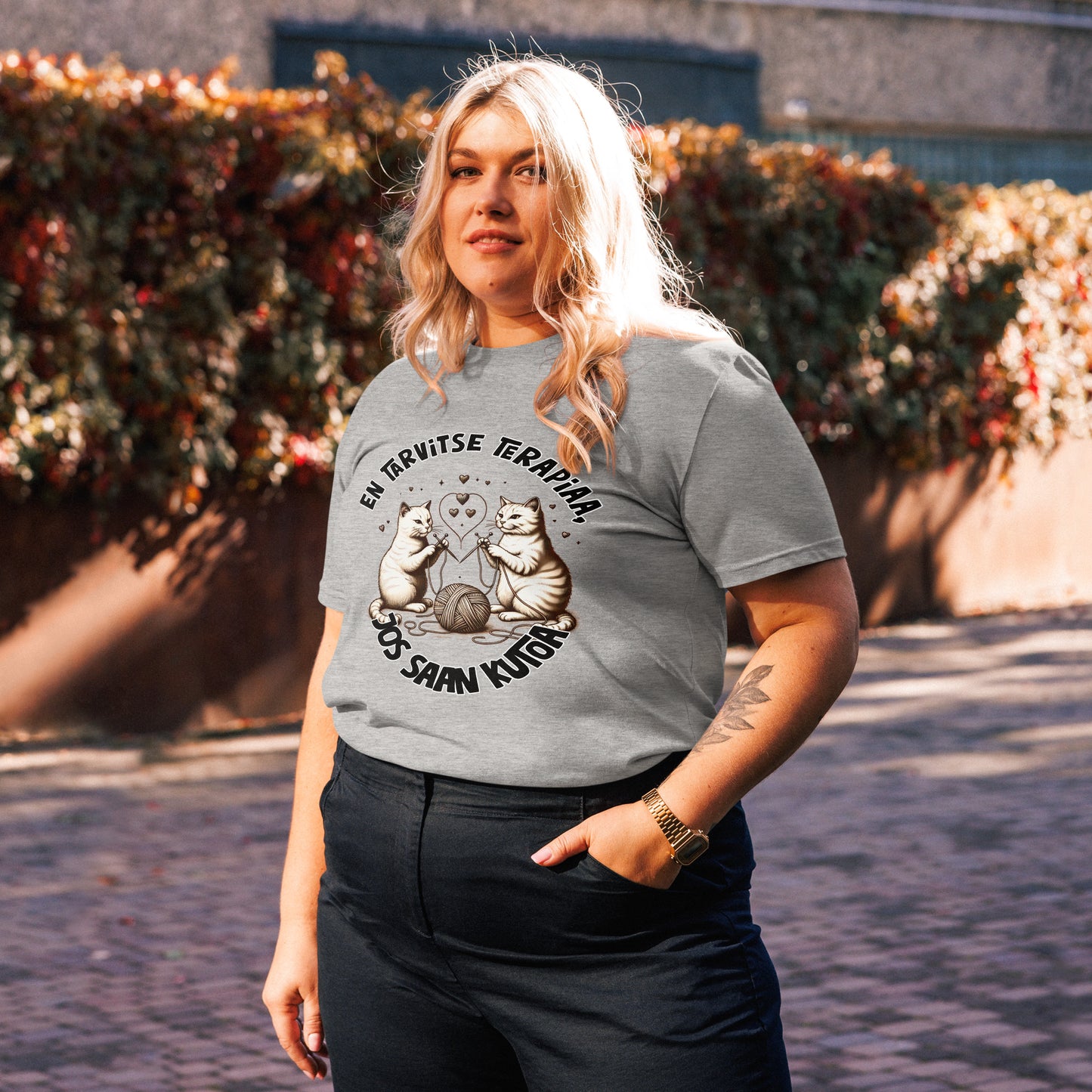 En tarvitse terapiaa, jos vain saan kutoa - Unisex t-paita
