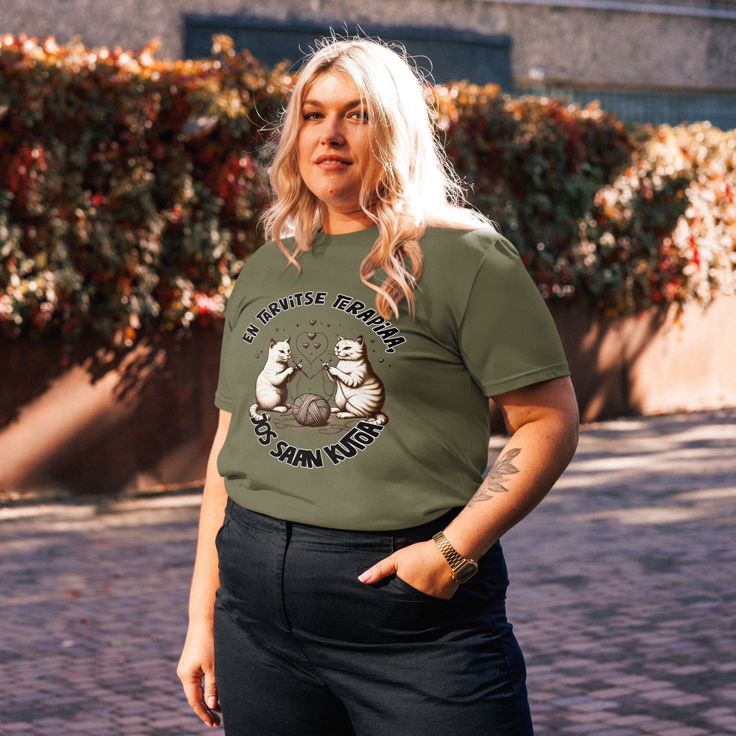 En tarvitse terapiaa, jos vain saan kutoa - Unisex t-paita