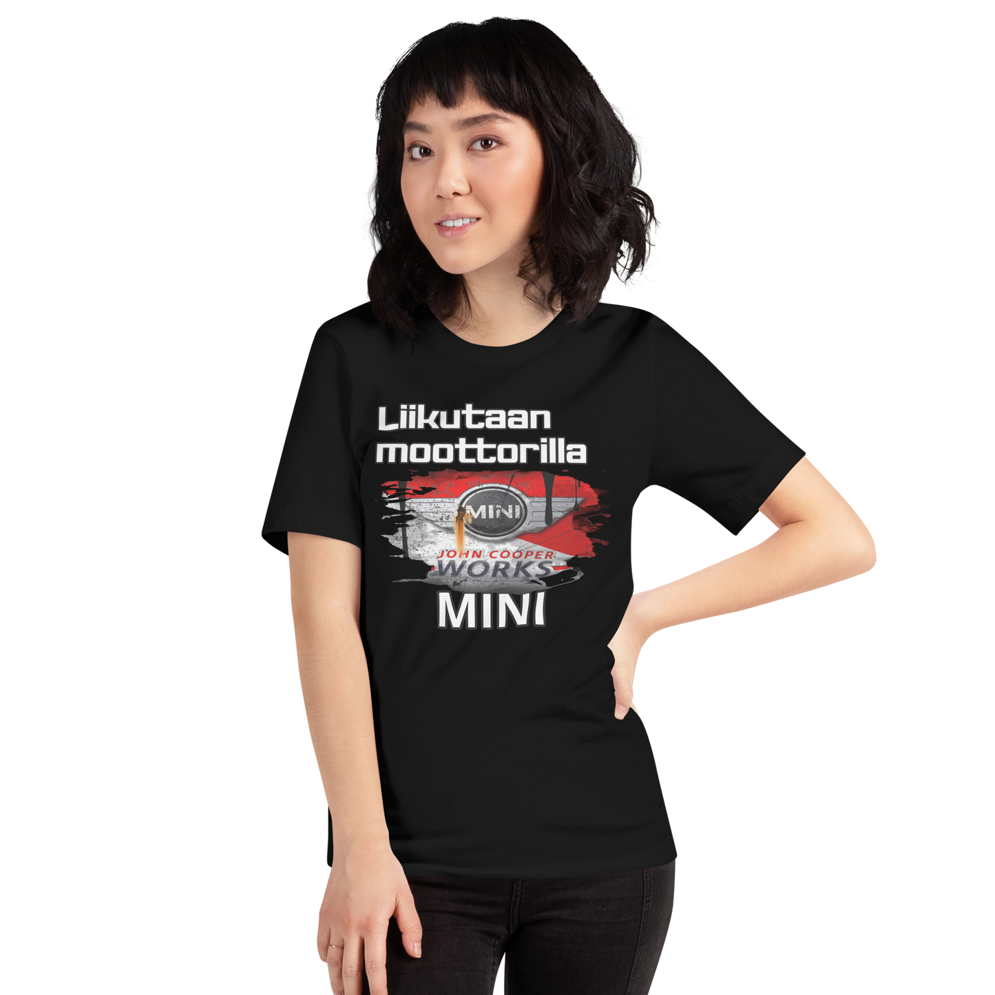 Unisex t-paita - Liikutaan moottorilla oma teksti