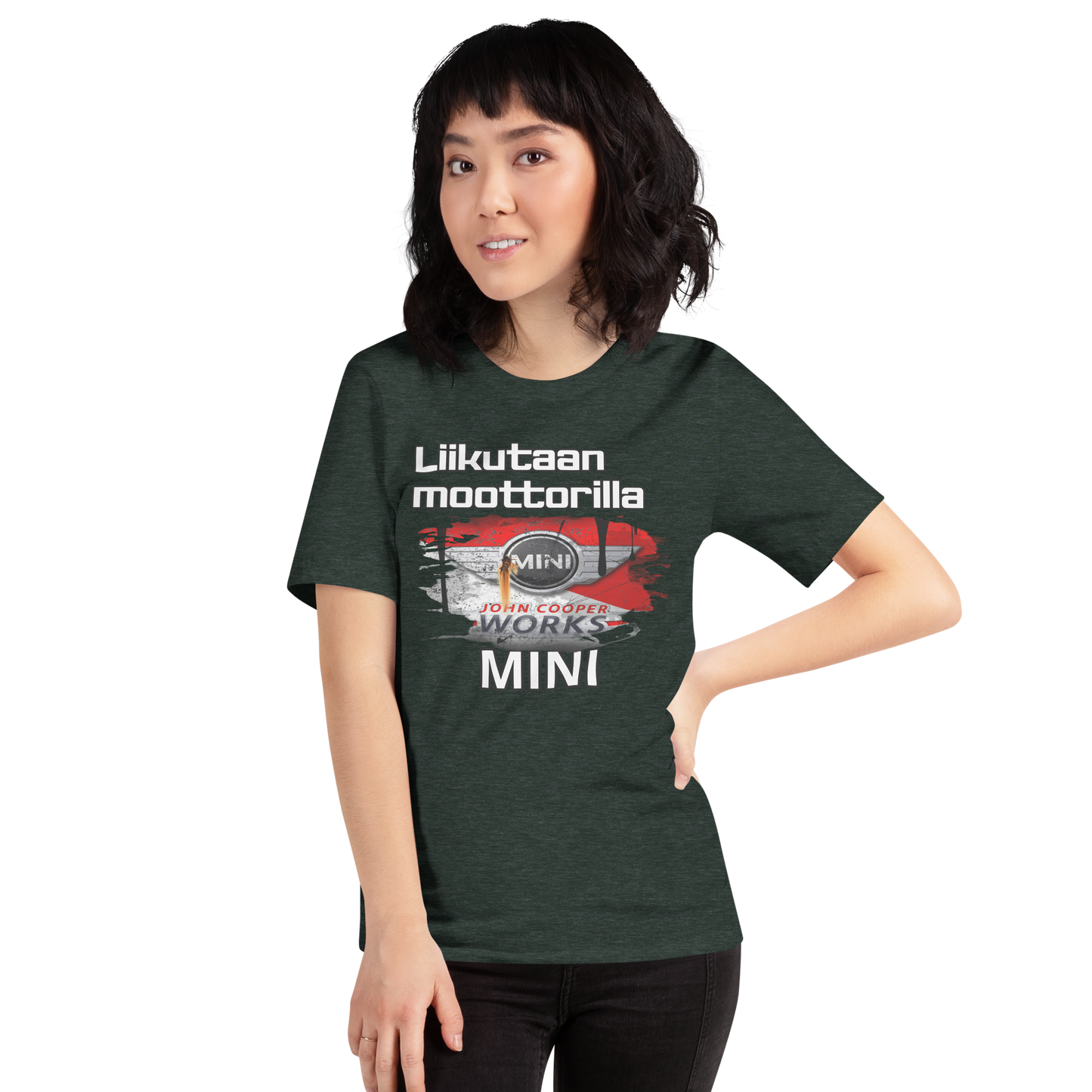 Unisex t-paita - Liikutaan moottorilla oma teksti