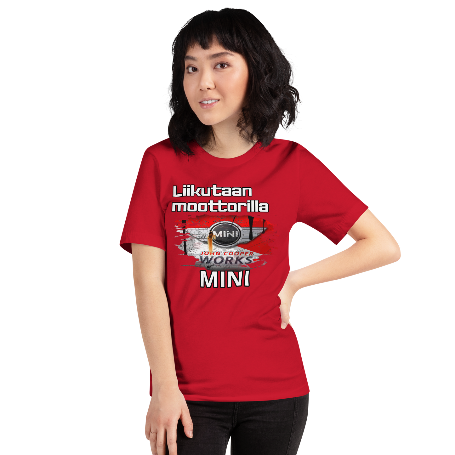 Unisex t-paita - Liikutaan moottorilla oma teksti