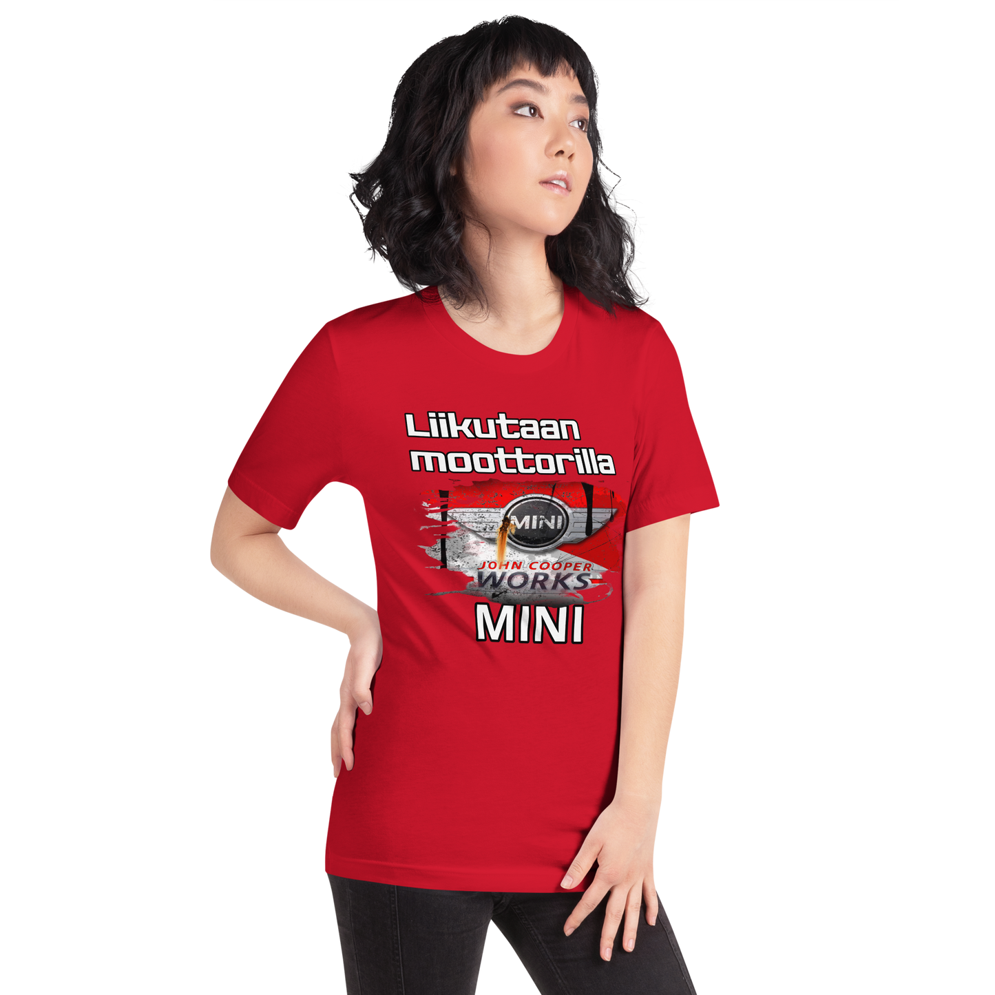 Unisex t-paita - Liikutaan moottorilla oma teksti